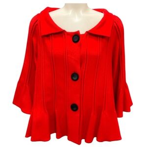 VALENTINO RED WOOL KNIT PEPLUM CARDIGAN SWEATER